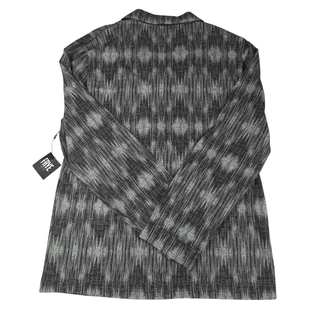 FRYE Men XL Flannel Print Notched Top Long Sleeve Black Gray Button Up Geometric - Picture 2 of 8
